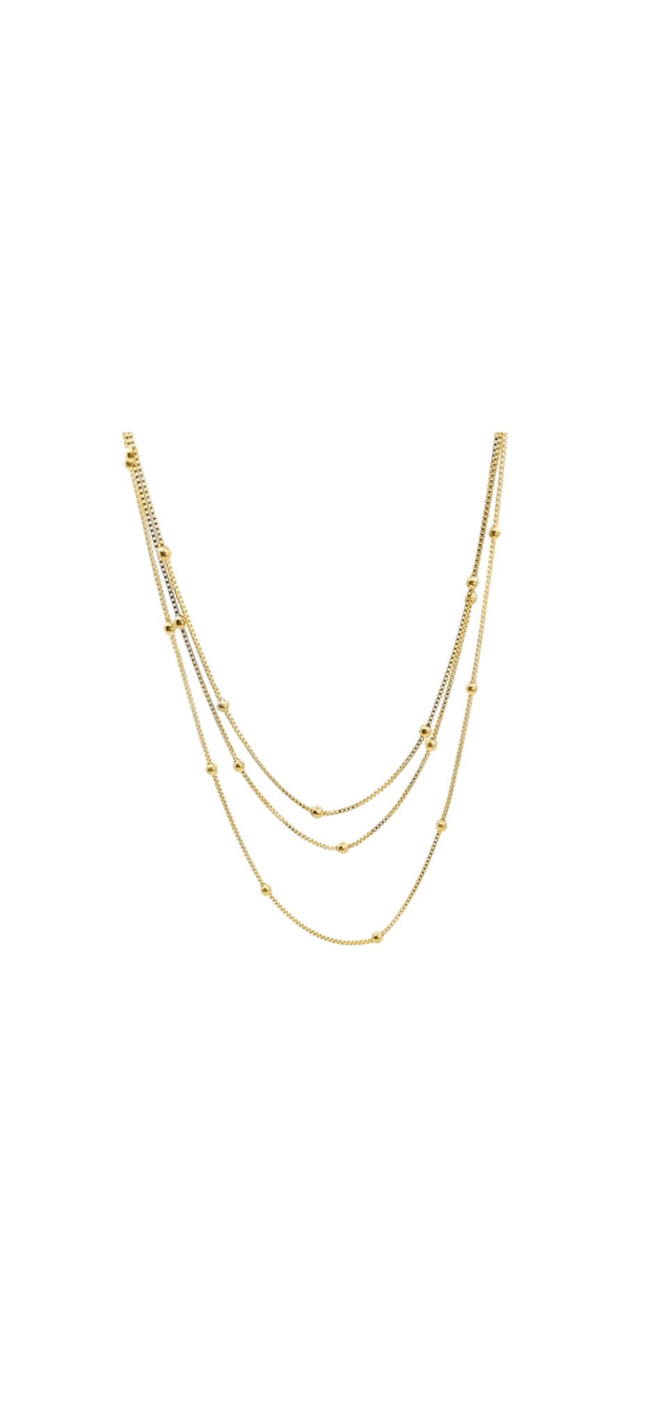 Hailey - Triple Layered Box Chain Necklace With Beads