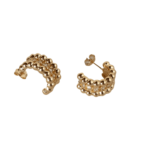 Sofia - Beaded C- Hoop Earrings With Cubic Zirconia Stones