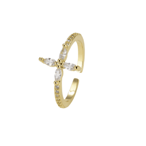 Rosa - Cubic Zirconia Gold Cross Ring