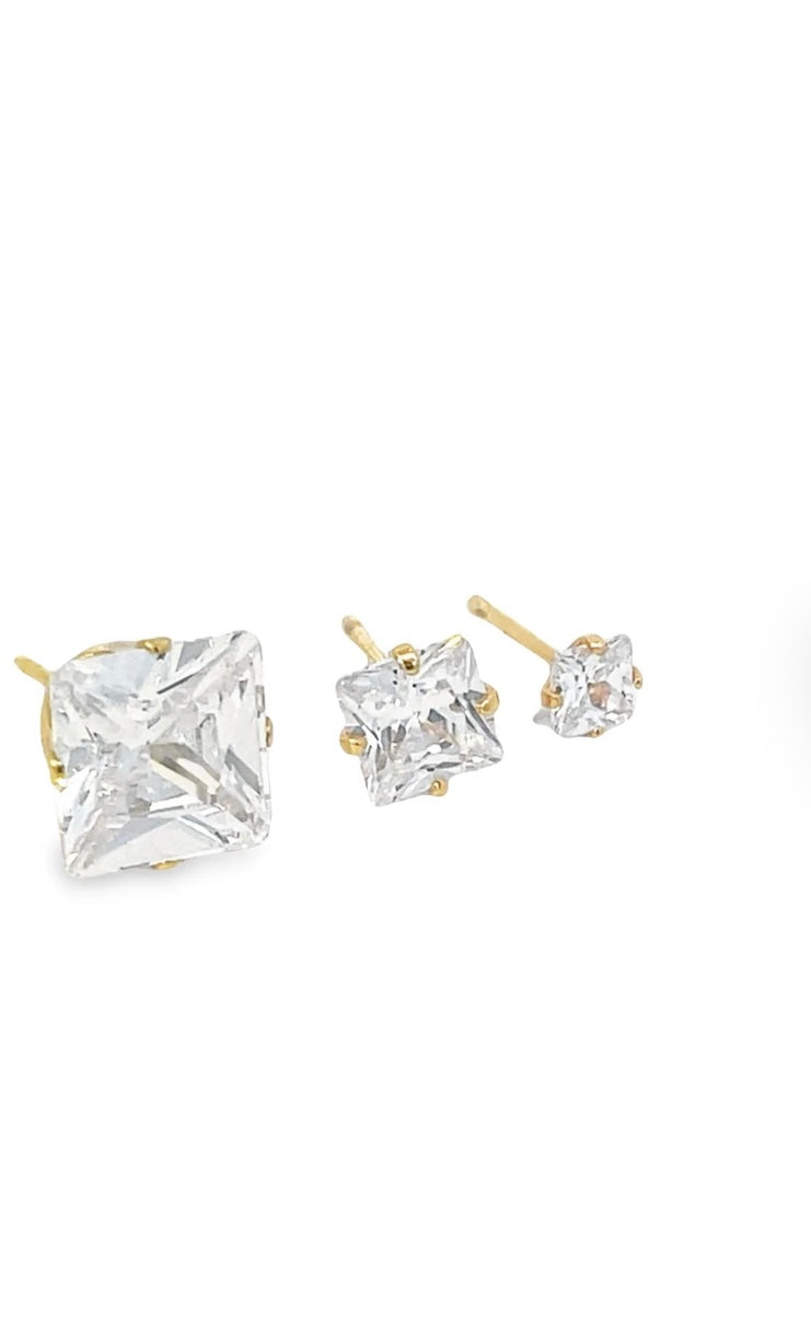 Square CZ Cubic Zirconia Stone Stud Earrings