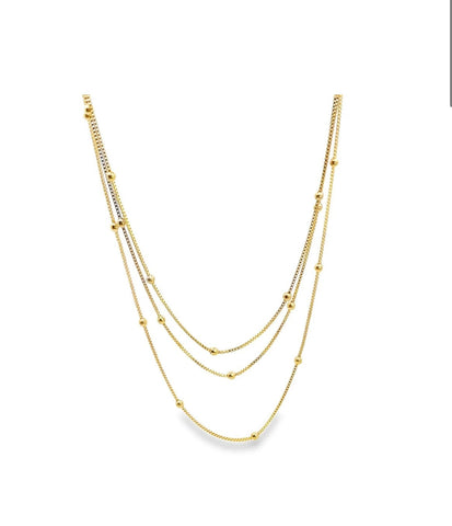 Hailey - Triple Layered Box Chain Necklace With Beads