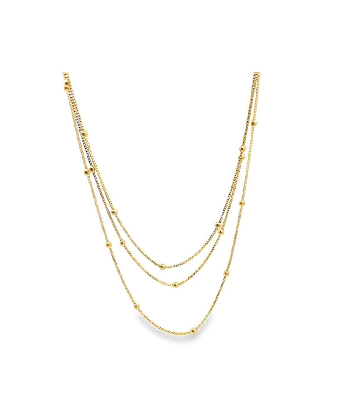 Hailey - Triple Layered Box Chain Necklace With Beads