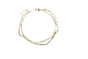 Luisa - Layered CZ Stones & Paper Clip Chain Bracelets