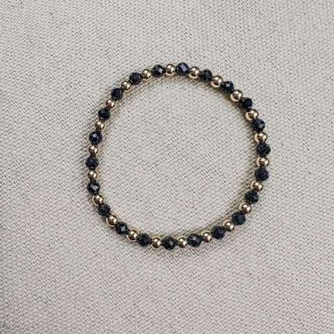 Bella Signature Midnight Black Crystal & 3mm Gold Beaded Bracelet