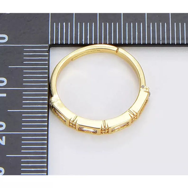 18K Dainty Gold Filled Band Crystal Ring, Baguette CZ Adjustable Ring