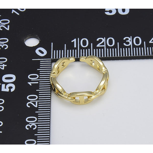 18K Gold Filled, Thick Chain Ring, Adjustable Gold Link Ring