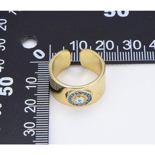 Evil Eye Ring, Open Adjustable Evil Eye Ring, 18K Gold Filled