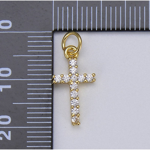 Clear Crystal Medium Sized, 18K Gold Filled Cross Pendant