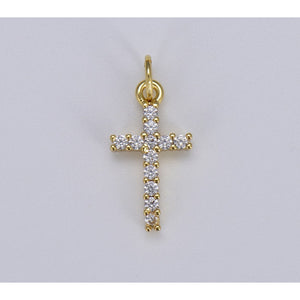 Clear Crystal Medium Sized, 18K Gold Filled Cross Pendant