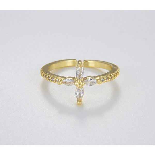 18K Gold Filled Cubic Zirconia Gold Cross Ring