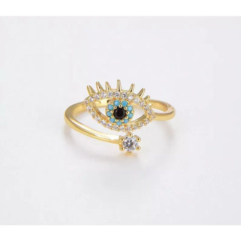 18K Gold Filled Dainty Evil Eye Adjustable Ring