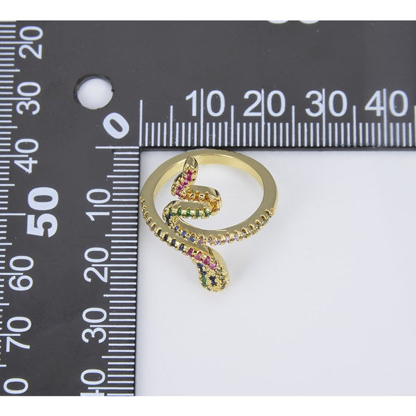 Adjustable CZ Rainbow Snake Ring, 18K Gold Filled