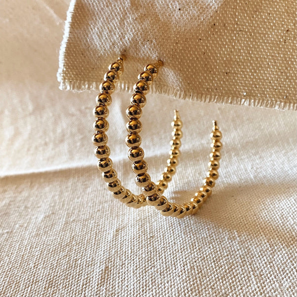 18k Gold Filled Beaded C Hoops