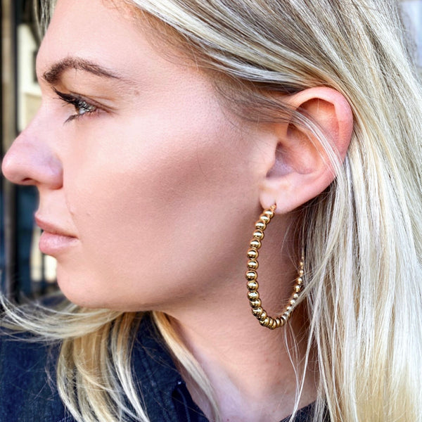 18k Gold Filled Beaded C Hoops