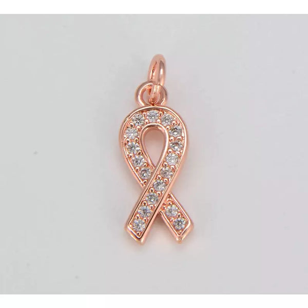 22K Gold Filled, Rose Gold Filled and Sterling Silver Awareness Ribbon CZ Charm Pendant