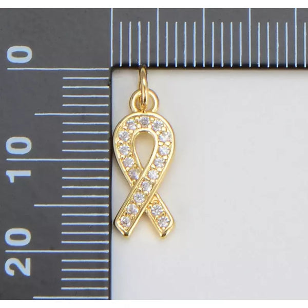 22K Gold Filled, Rose Gold Filled and Sterling Silver Awareness Ribbon CZ Charm Pendant