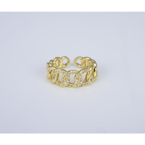 24K Gold Filled Chain Link Adjustable CZ Ring