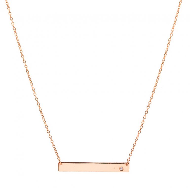 Rose Gold Plain Bar with CZ Necklace