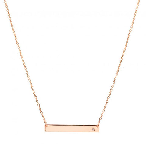 Rose Gold Plain Bar with CZ Necklace