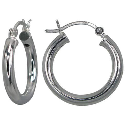 Sterling Silver, hollow, round shape hoop earring with clip closure, 16x3mm