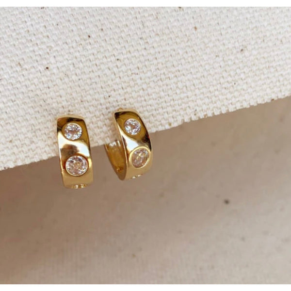 18k Gold Filled Huggie CZ Hoop Earrings