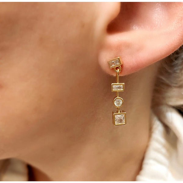 18k Gold Filled Clear Cubic Zirconia Dangling Earring