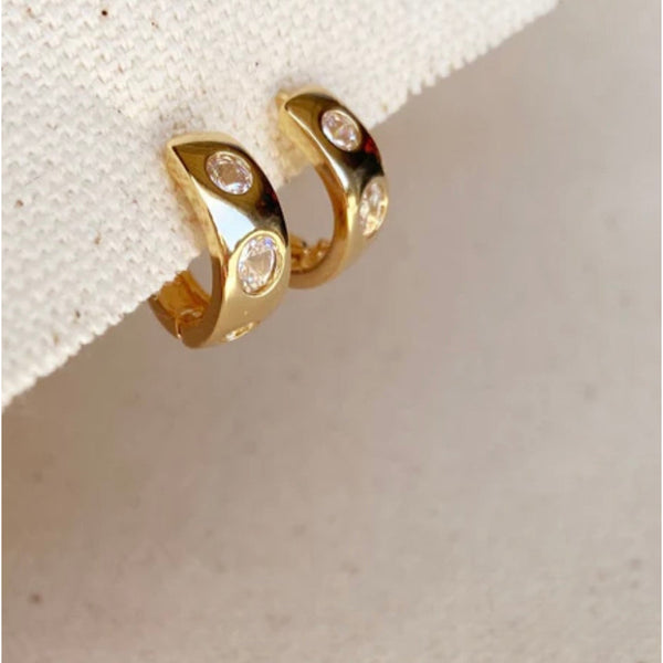 18k Gold Filled Huggie CZ Hoop Earrings