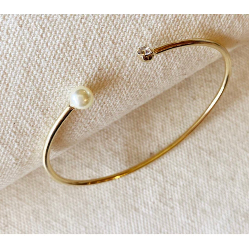 18k Gold Filled Pearl and Crystal Cuff Bracelet