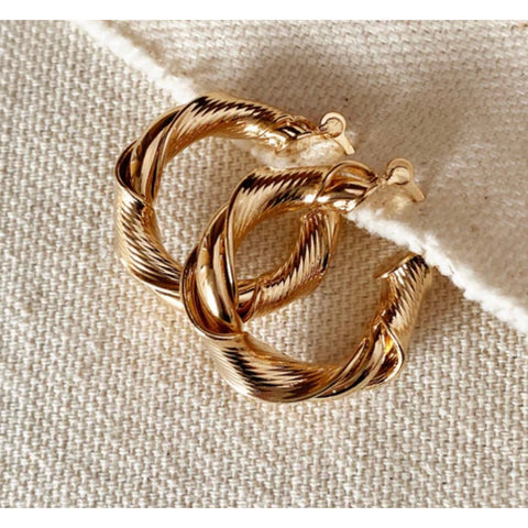 18k Gold Filled Twisted Hoop Earrings